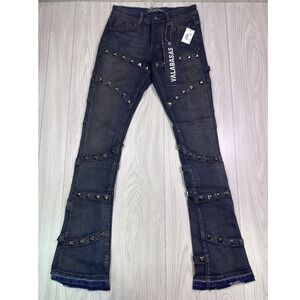 Valabasas Pyrgos Dark Grey Wash Studded Flared Jeans Size 29 New With Tags